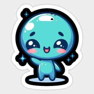 Cute Blue Alien Waving hand Sticker